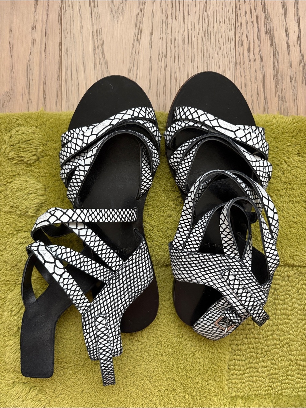 J. Crew Black & White Textured Strappy Sandals